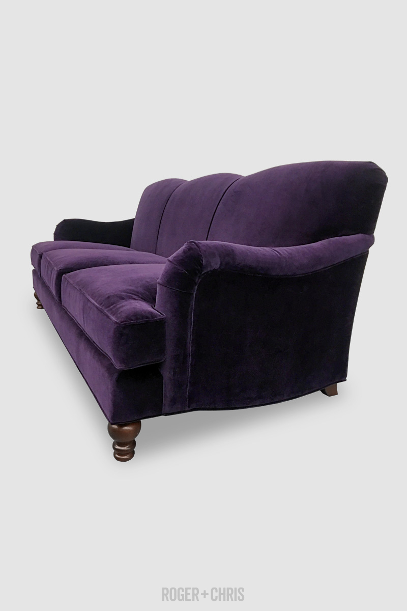 96" Basel tight back English roll arm sofa in Porto Deep Purple velvet