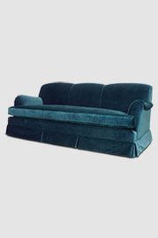 86 Basel English roll arm sofa in Cannes Dragonfly velvet with skirt