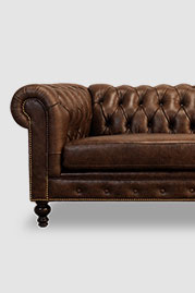 Higgins Chesterfield sofa in Untouchable Bandwagon brown performance leather