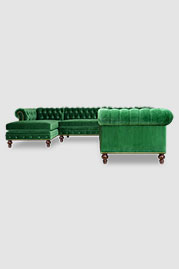 Higgins U sectional with chaise in Como Emerald green velvet