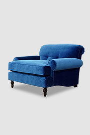 44 Puddin armchair in Como Sapphire blue velvet