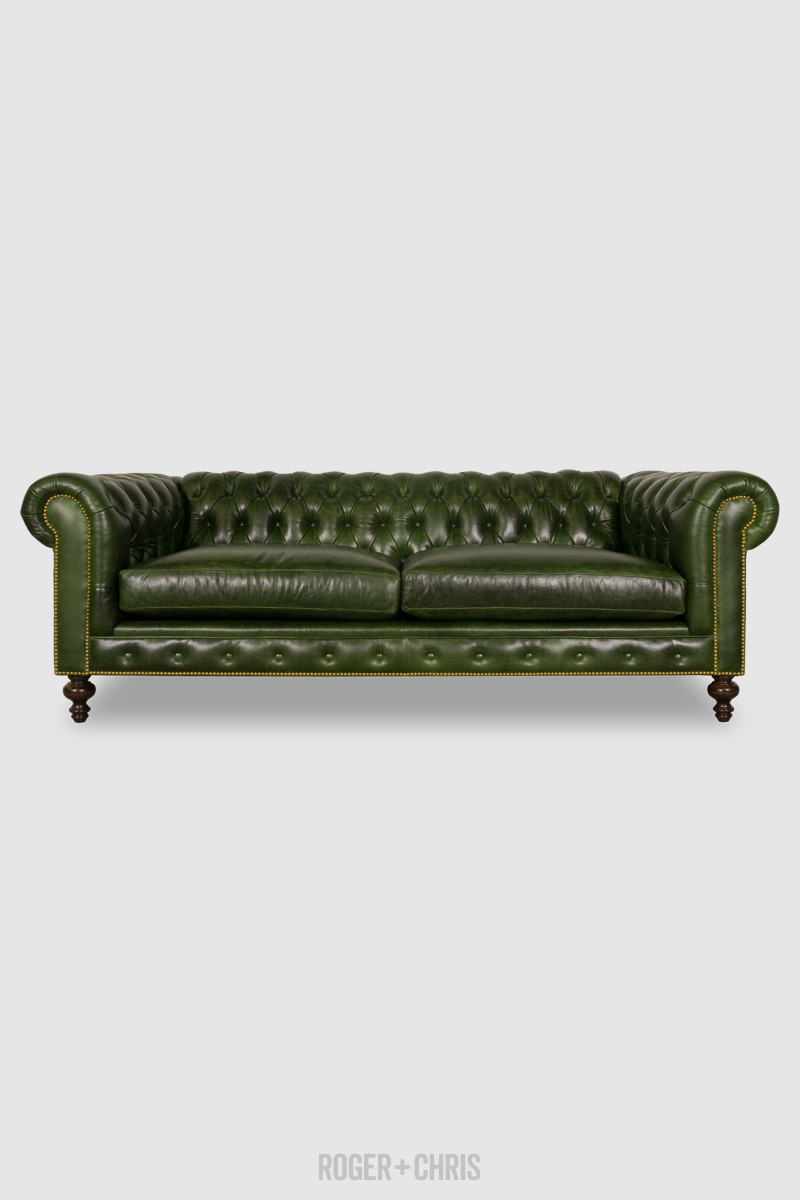 Abbyson virginia green waxed store leather chesterfield sofa