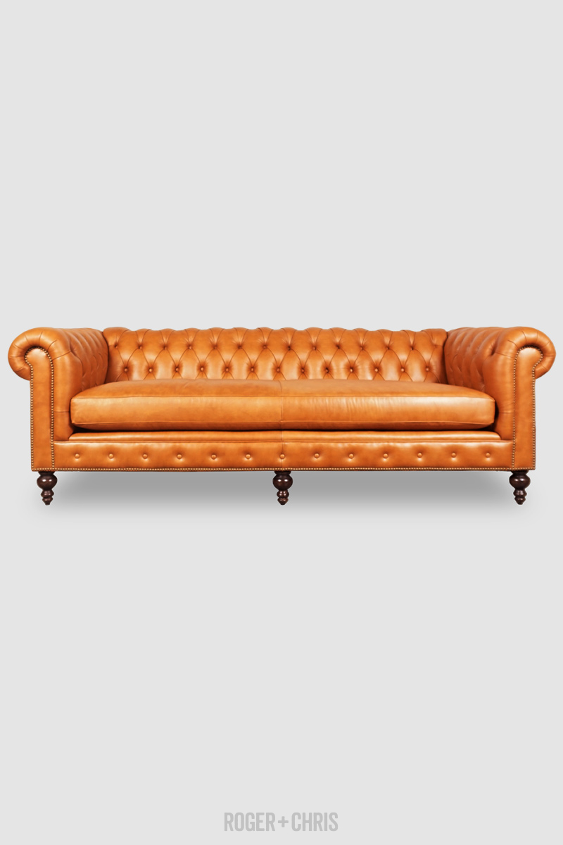 102 Higgins Chesterfield sofa in No Regrets Pure Cognac leather