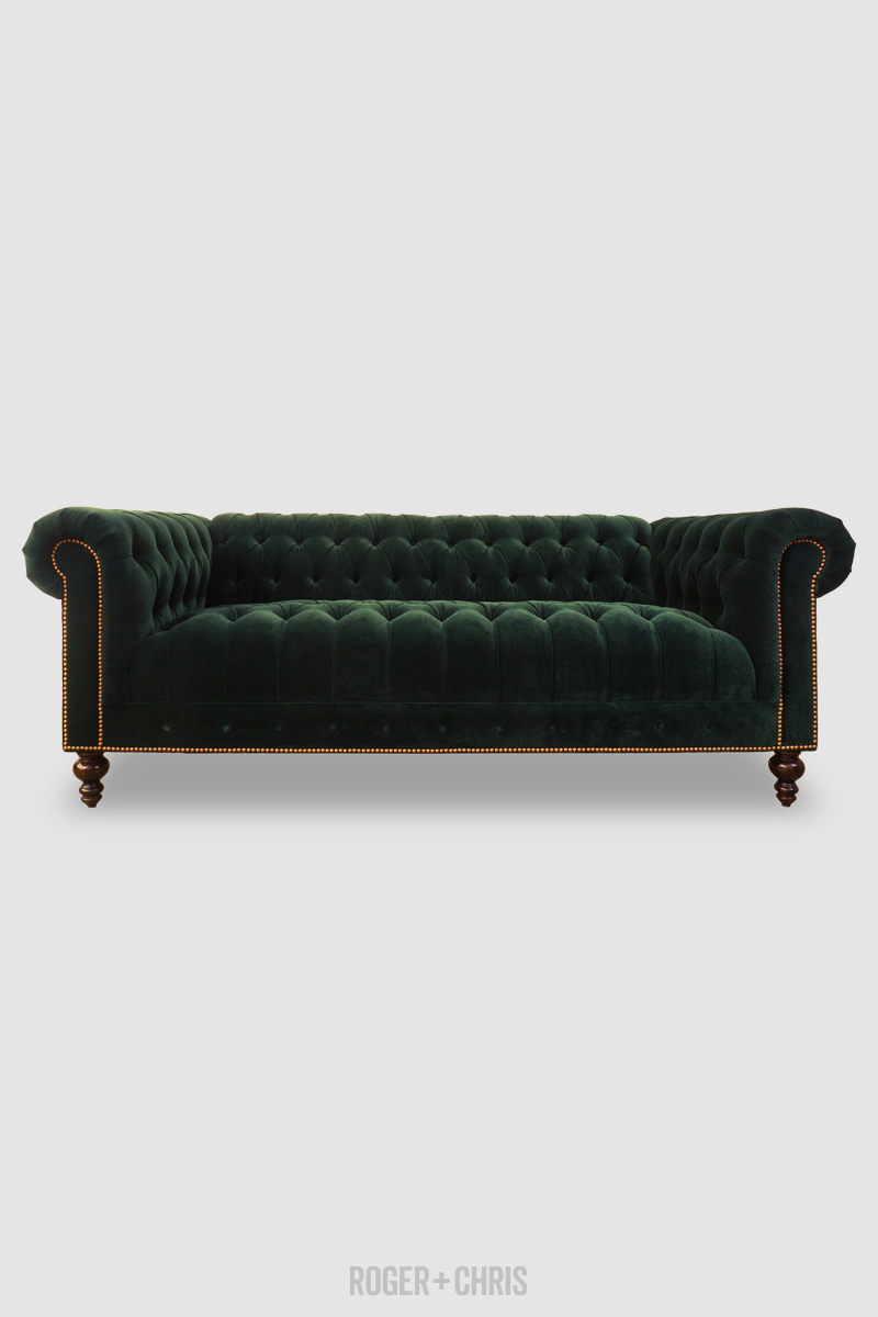 Green fabric deals chesterfield sofa