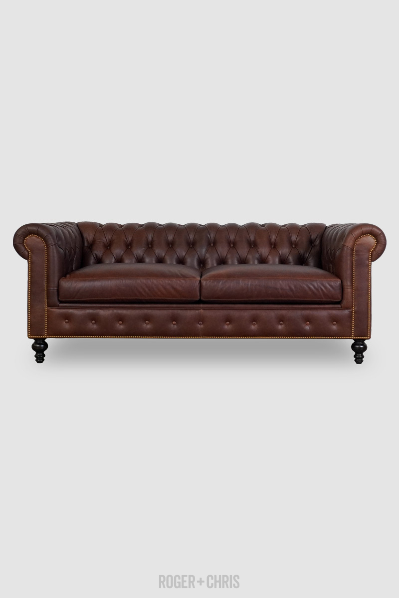 85" Higgins Chesterfield sleeper sofa in Berkshire Bourbon leather