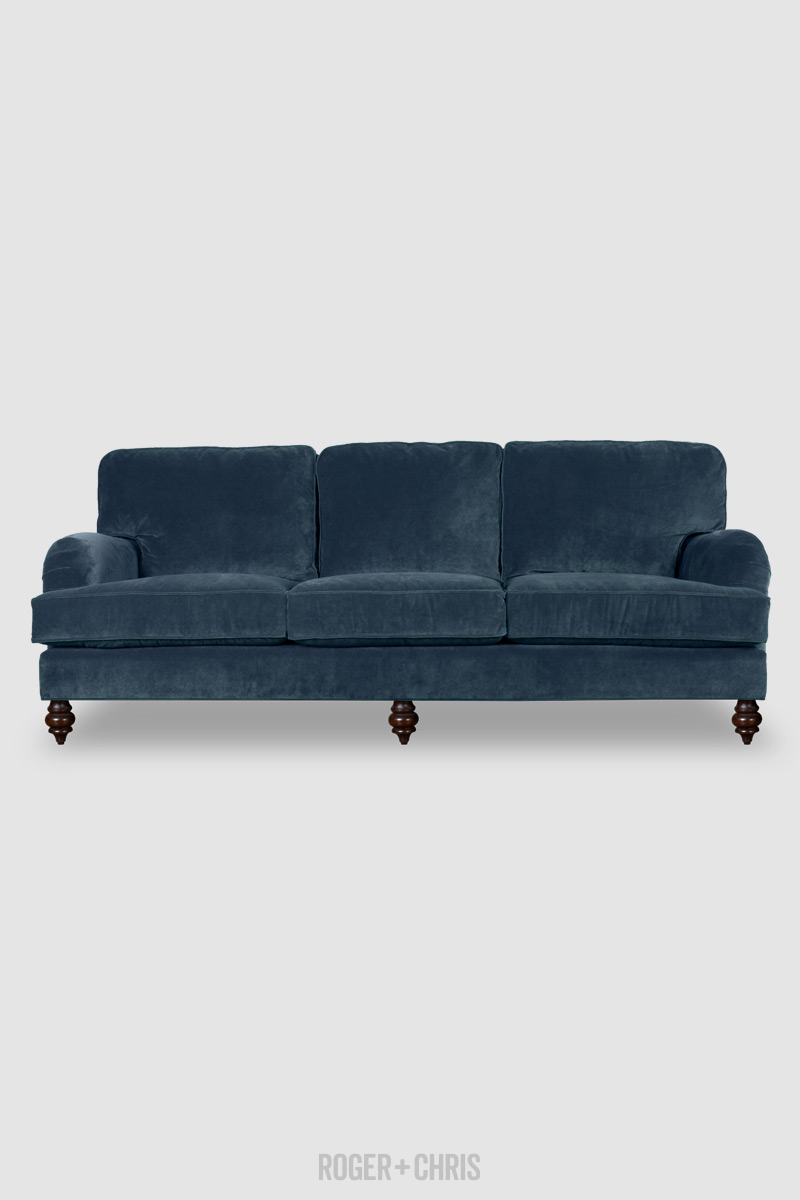 Blythe pillow back English roll-arm sofa in Thompson Wedgewood