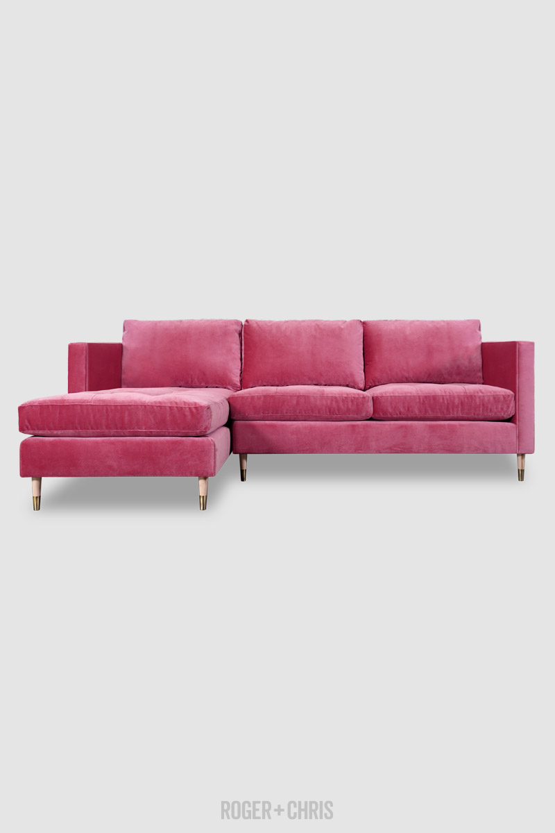 Pink velvet chaise sofa sale