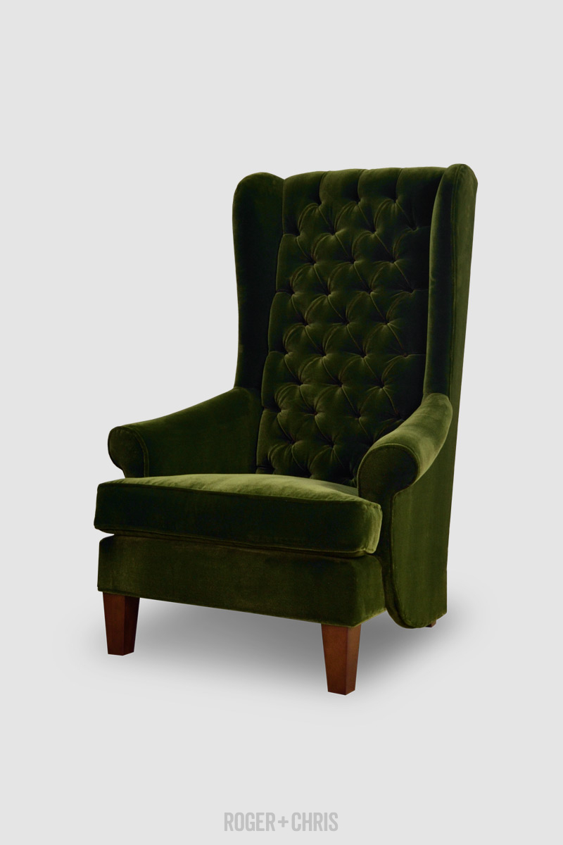 Inspector armchair with tufted backrest and t cushion in green